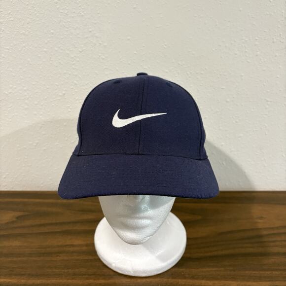 Vintage Nike Classic Pro Fitted Hat Wool Blend Size 7 Navy Blue Center Swoosh - Picture 1 of 9